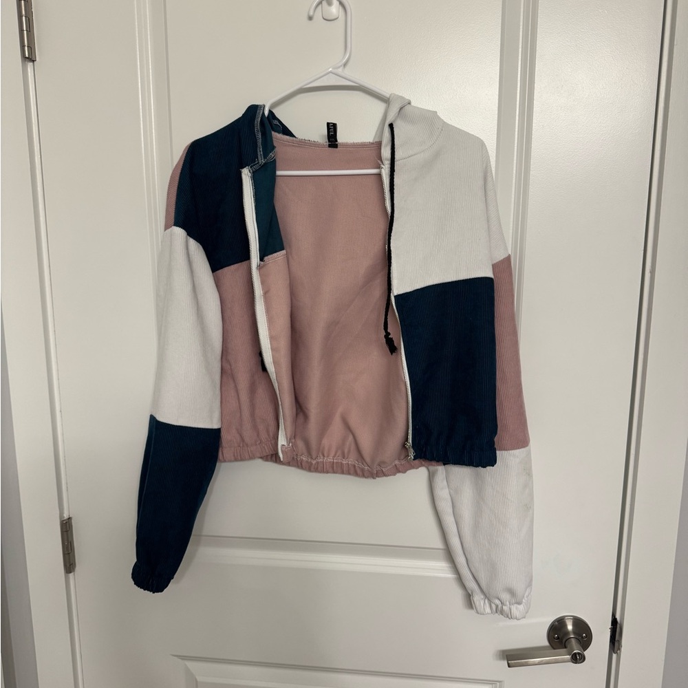 Colorblock Corded Hoodie Jacket